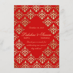 Carte de photo d'invitation indienne Damask Rouge 