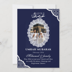 Carte de photo personnalisée Umrah Mubarak bleu ma