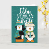 Carte de pingouins 'Bébé, il fait froid dehors' (Fleur jaune)