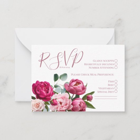 Carte de pivoine Mariage RSVP (Devant)