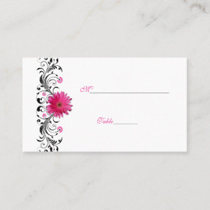 Carte de place Black Floral Rose Gerbera Daisy