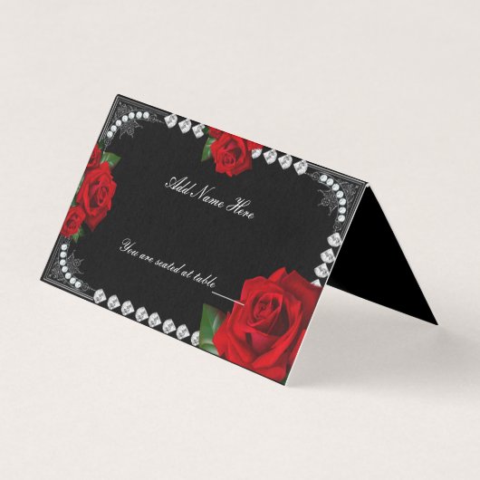 Carte De Place De Table Roses Et Diamants Rouges R (Front)