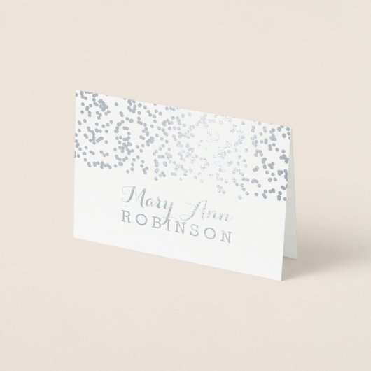 Carte de place d'invité Silver Falling Confetti (Devant)