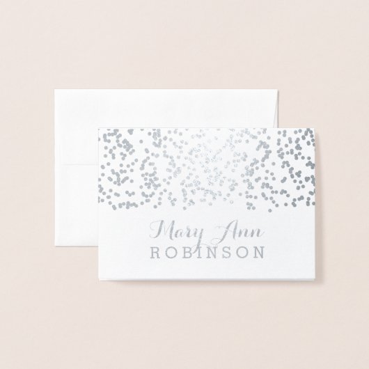 Carte de place d'invité Silver Falling Confetti (Devant avec enveloppe)