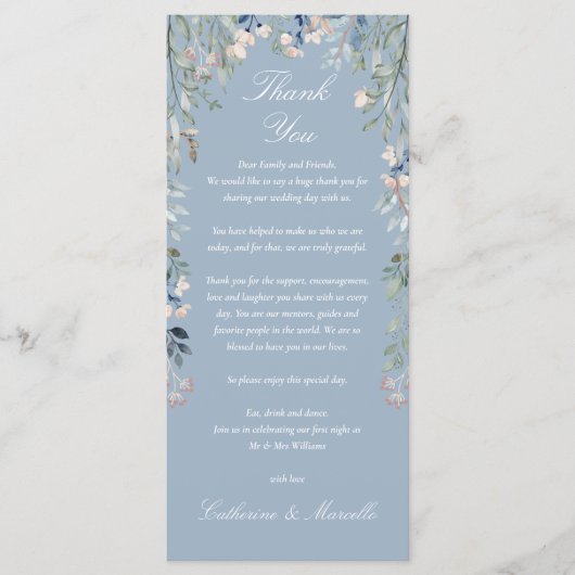 Carte de place Mariage bleu Dusty Floral Merci (Devant)