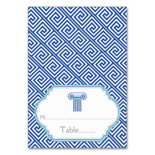 Carte de place mariage de clé et colonne bleu grec