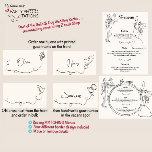 carte de place mariage dessinée à la main