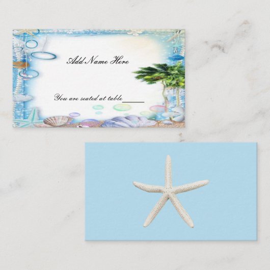 Carte de place Mariage Tropical Beach Seashell (Devant / Derrière)
