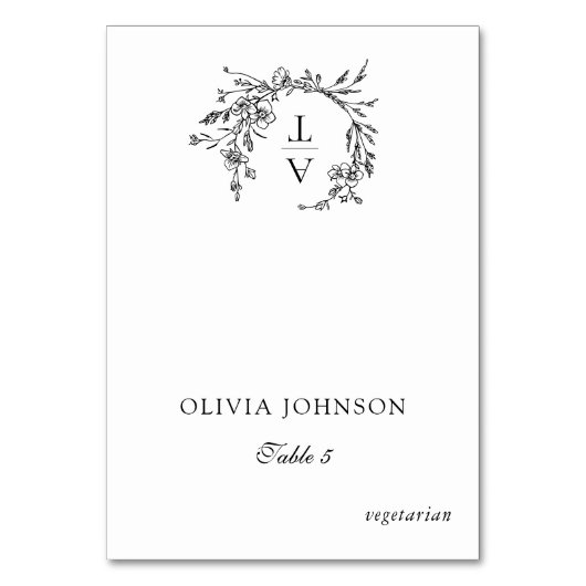 Carte de place Monogram Mariage Repas Choix table (Par défaut)