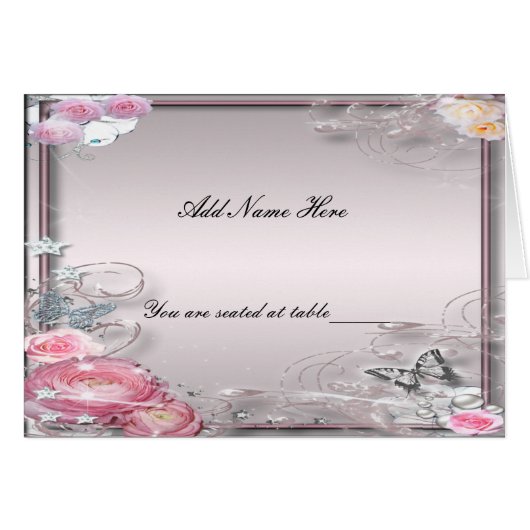 Carte de place Pink Floral Et Papillon Plié Table (Devant Horizontal)