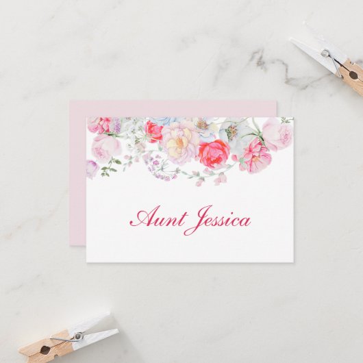 Carte de place plate pour les fleurs d'aquarelle (Devant/Arrière en situation)