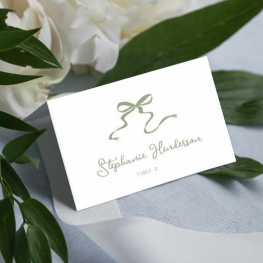 Carte de place pliée Sage Green Bow