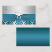 Carte de place Turquoise Damask RIBBON en argent (Devant / Derrière)