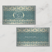 Carte de place vintage Blue Mariage damassé (Devant / Derrière)