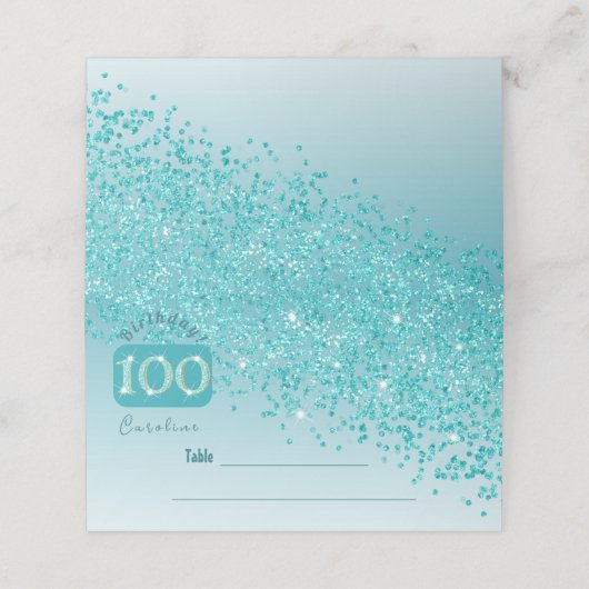 Carte De Placement 100e fête d'anniversaire Parties scintillant bleue (Extérieur déplié)