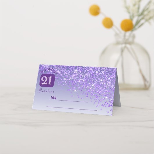 Carte De Placement 21e Anniversaire Parties scintillant violette Cart (Devant)