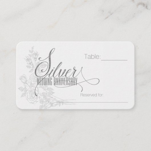 Carte De Placement 25e Anniversaire de Mariage Argent avec Roses Blan (Devant)