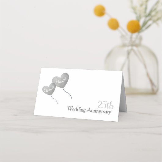 Carte De Placement 25e anniversaire du mariage ballons d'argent (Devant)