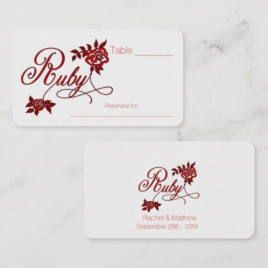 Carte De Placement 40e anniversaire de mariage rubis avec des roses b (Devant / Derrière)