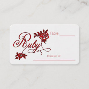 Carte De Placement 40e anniversaire de rubis avec des roses blanches