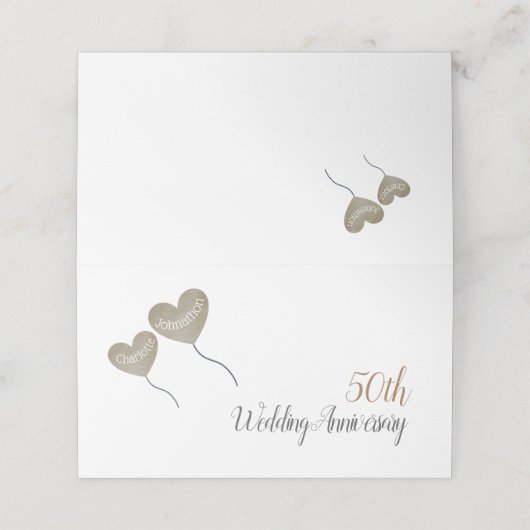 Carte De Placement 50e anniversaire de mariage d'or ballons cardiaque (Extérieur déplié)