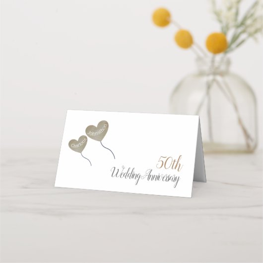 Carte De Placement 50e anniversaire de mariage d'or ballons cardiaque (Devant)
