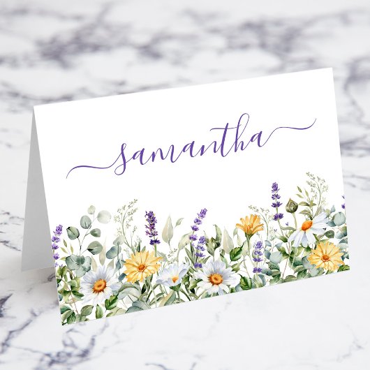 Carte de placement à bordure aquarelle de fleurs s