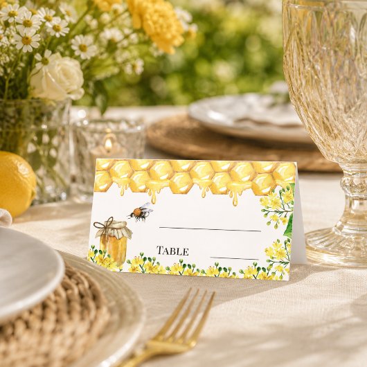 Carte De Placement abeilles nid d'abeille jaune floraux fête de jardi