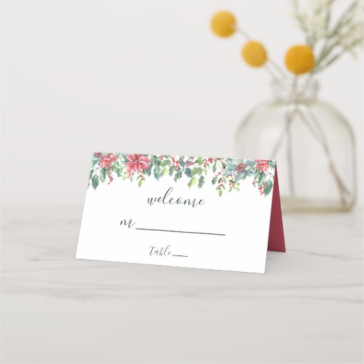 Carte De Placement Accueil Poinsettia Mariage de Noël (Devant)