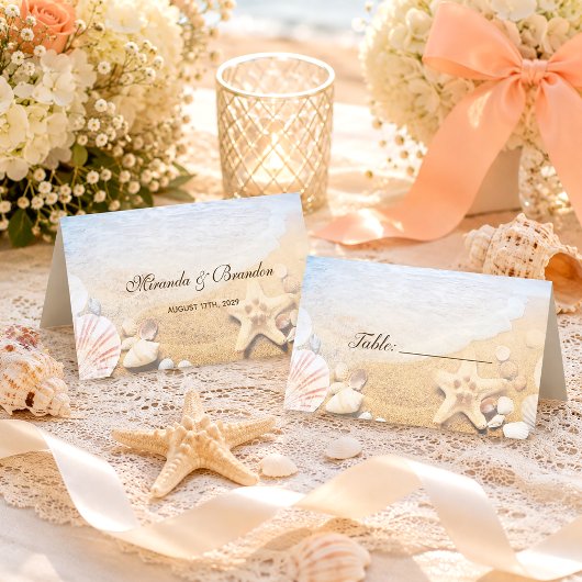 Carte De Placement Affectation de table de mariage sur la plage tropi