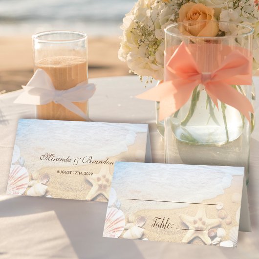 Carte De Placement Affectation de table de mariage sur la plage tropi