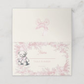 Carte De Placement Affiche de bienvenue Baby shower en toile rose Ted (Extérieur déplié)