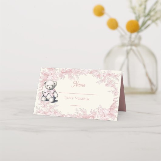 Carte De Placement Affiche de bienvenue Baby shower en toile rose Ted (Devant)