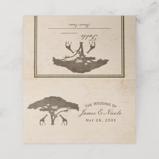 Carte De Placement Africain Safari Giraffes & Arbre Mariage Siège (Extérieur déplié)