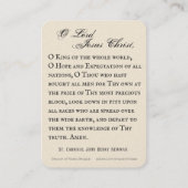 Carte De Placement Agneau de Dieu Prière catholique par le cardinal N (Dos)