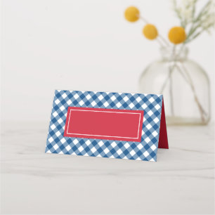 Carte De Placement Ajouter votre texte En vichy Motif bleu avec rouge
