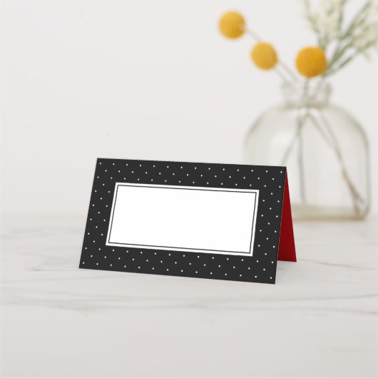 Carte De Placement Ajouter votre texte Pointe Polka Noir Blanc Modern (Devant)