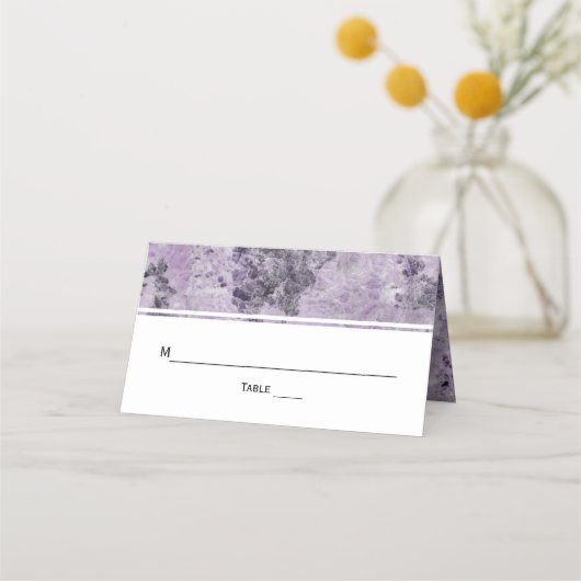 Carte De Placement Améthyste geode violet marbre mariage plié escorte (Devant)
