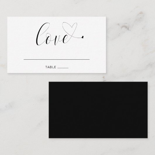 Carte De Placement Amour Noir et Blanc Cute Élégant Mariage moderne (Devant / Derrière)