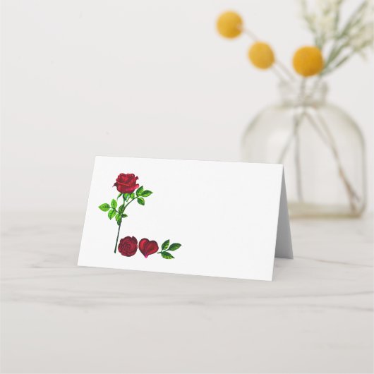 Carte De Placement AMOUR - Porte-Nom Main Peinte à la Rose Romantique (Devant)