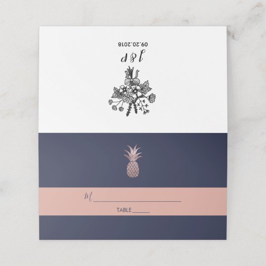 Carte De Placement Ananas rose or do-it-yourself bleu marine (Extérieur déplié)