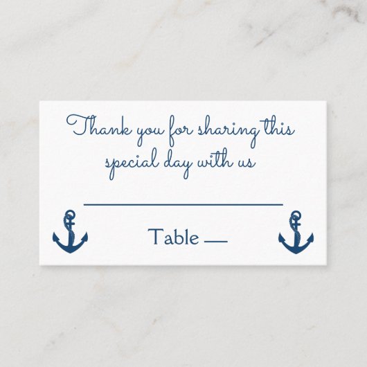 Carte De Placement Ancre bleu marine Merci Mariage (Devant)