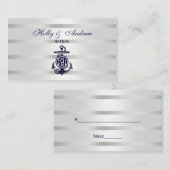 Carte De Placement Ancre Bleue Argent Blanc Cercle Marine Monogramme  (Devant / Derrière)