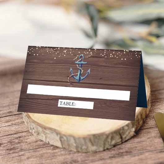 Carte De Placement Ancre bleue Rustic Wood Marine Mariage nautique