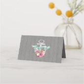 Carte De Placement Ancre florale et Shiplap Beach Wedding Place Card (Devant)