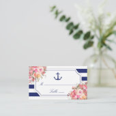 Carte De Placement Ancre nautique Floral Blue Stripe Mariage (Debout devant)