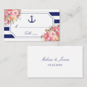 Carte De Placement Ancre nautique Floral Blue Stripe Mariage (Devant / Derrière)