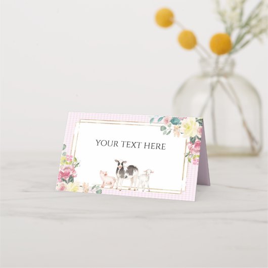 Carte De Placement Animaux de ferme floraux roses En vichy (Devant)