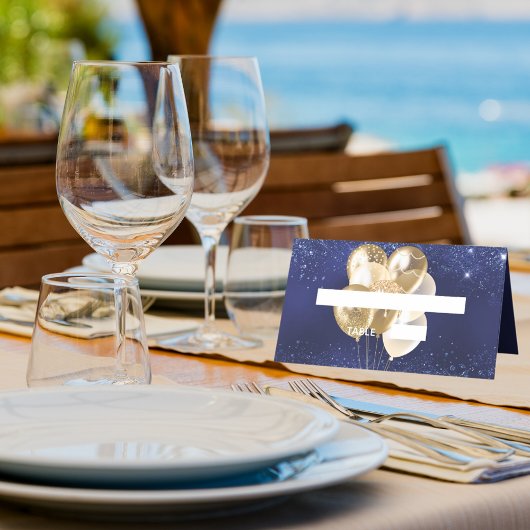 Carte De Placement Anniversaire de la marine bleu or ballon nom