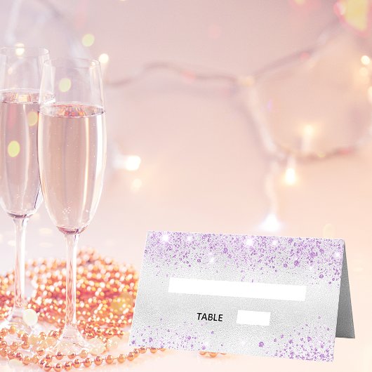 Carte De Placement Anniversaire fête argent violet parties scintillan